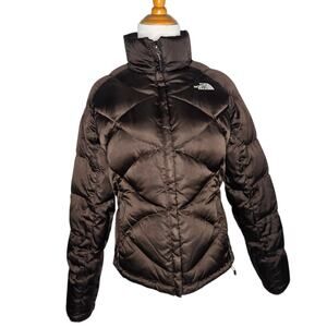 The North Face Women 550 Goose Down Puffer Jacket Metallic Brown Quilted Small